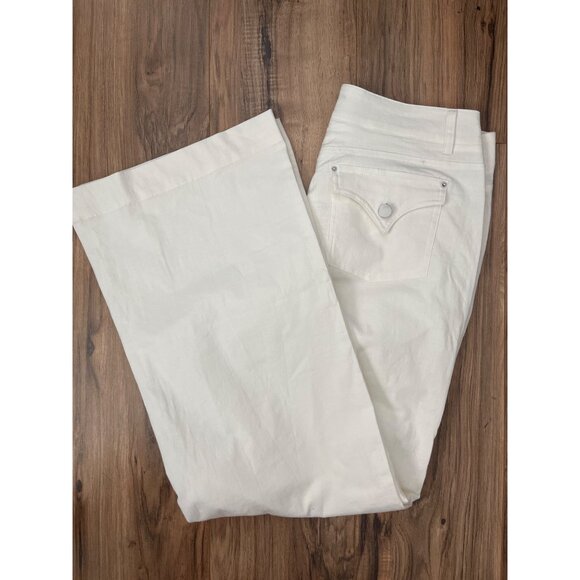 NEW Flamingals Wide Leg Womens Ivory Pants 32" Lightweight Denim Flap Pockets - Picture 5 of 11